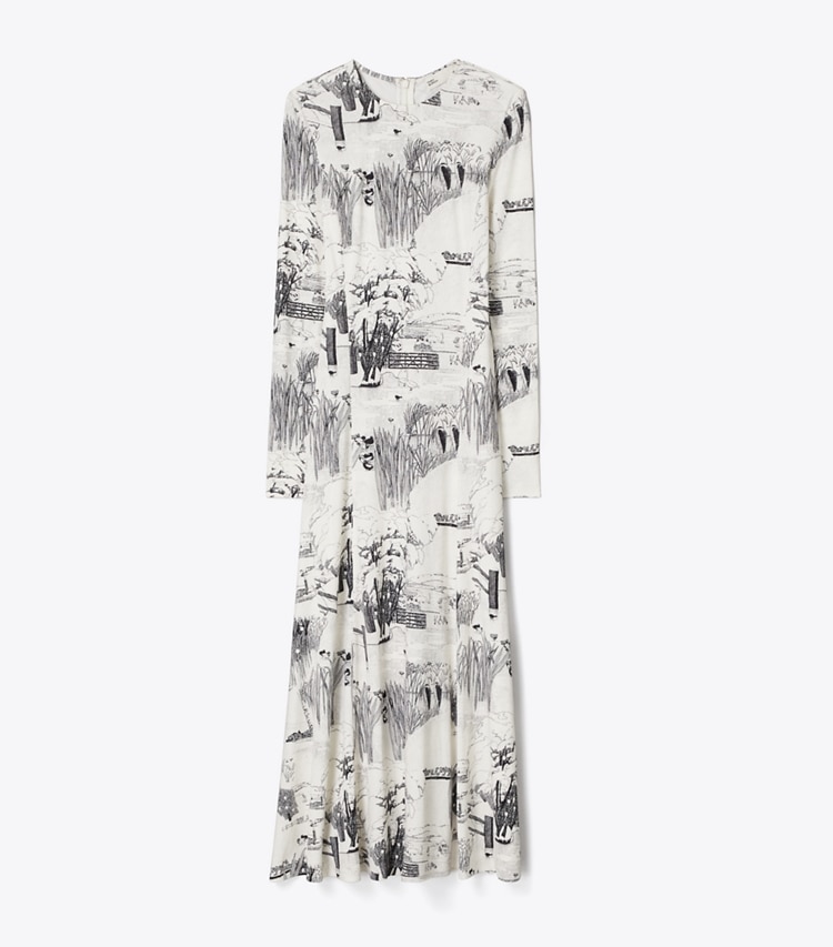Tory Burch designer dresses Printed Viscose Jersey Dress in Ivory Forest front