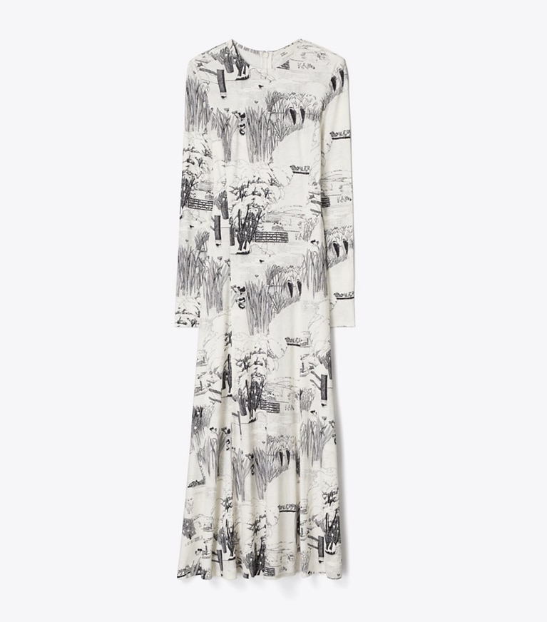 Tory Burch designer dresses Printed Viscose Jersey Dress in Ivory Forest front