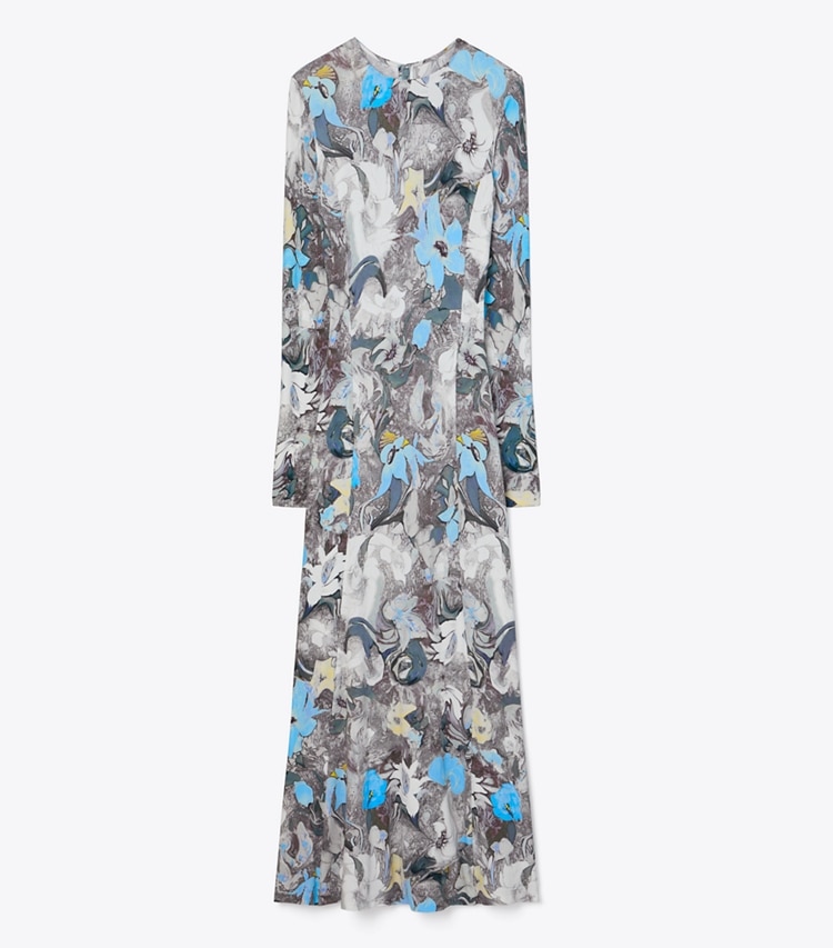Tory Burch designer dresses Printed Viscose Jersey Dress in Blue Abstract Floral front