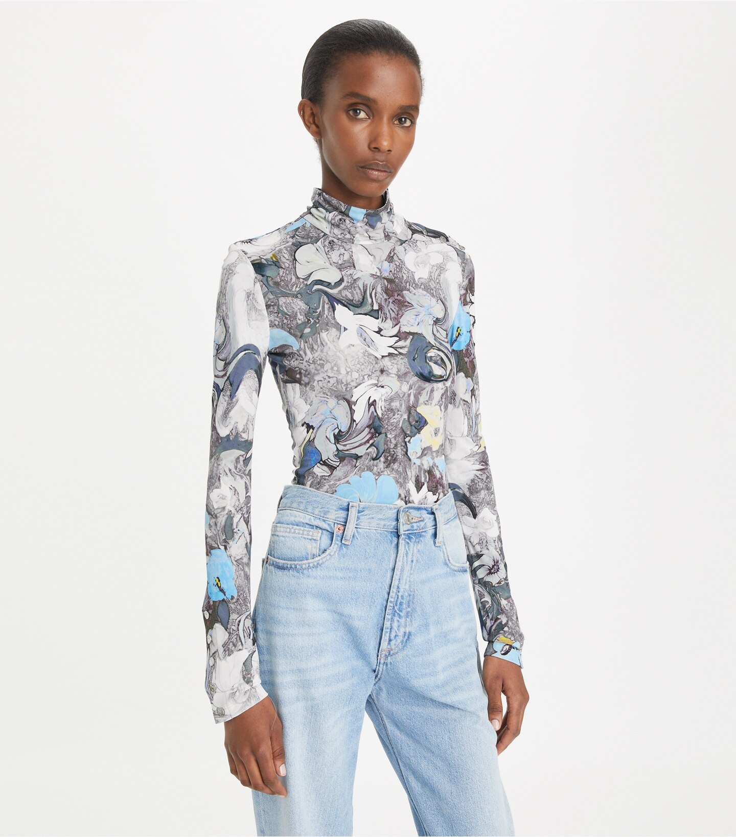 Printed Viscose Jersey Turtleneck