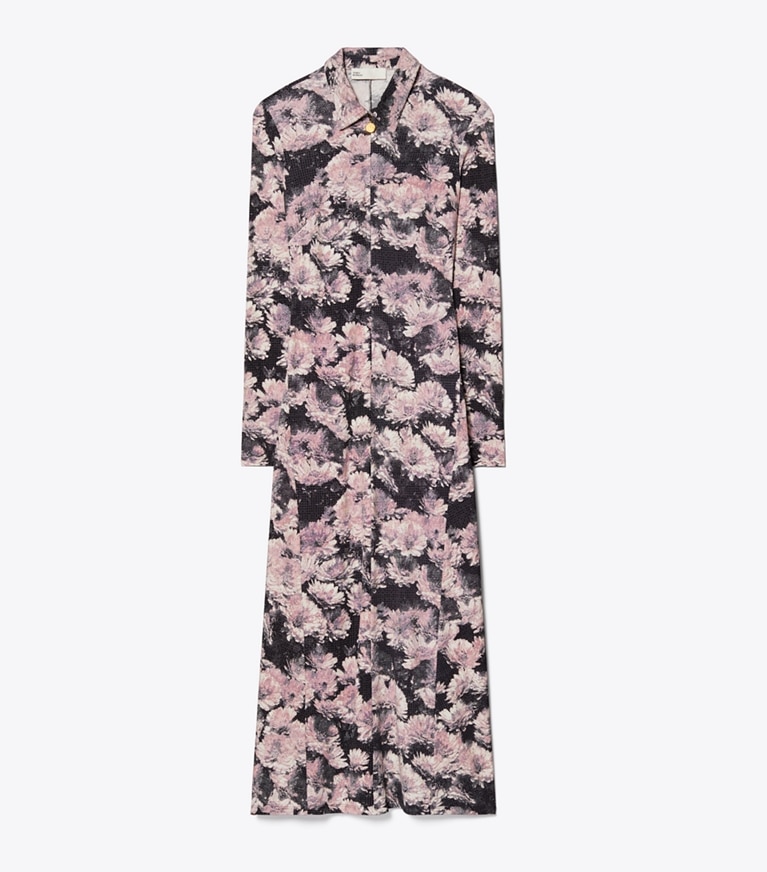Tory Burch designer dresses Printed Viscose Polo Dress in Pale Pink Pixel Floral front