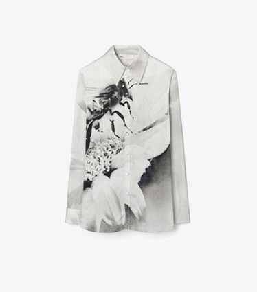 Tory Burch designer tops Printed Viscose Shirt in Gray Bee front