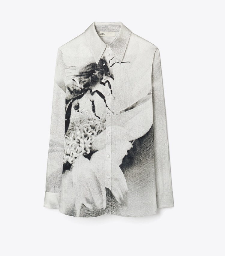 Tory Burch designer tops Printed Viscose Shirt in Gray Bee front