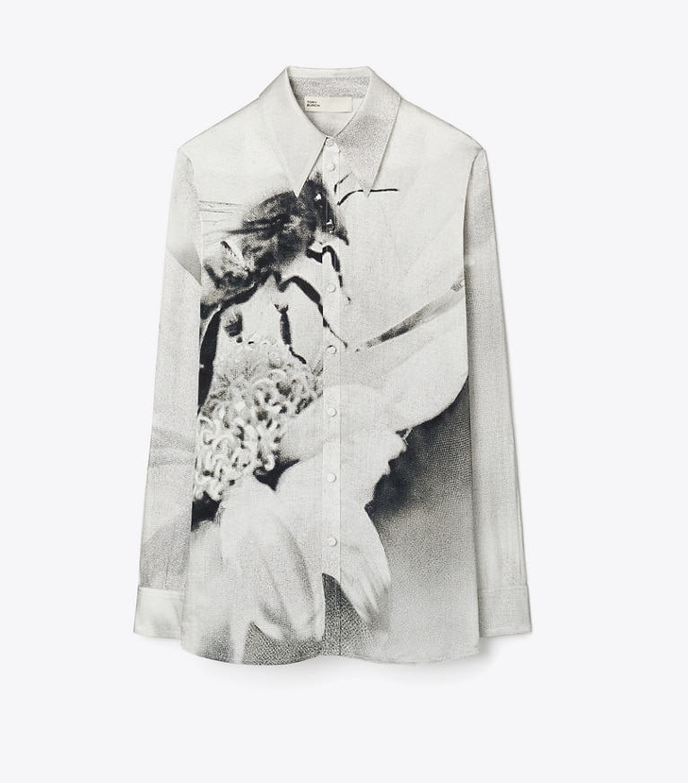 Tory Burch designer tops Printed Viscose Shirt in Gray Bee front