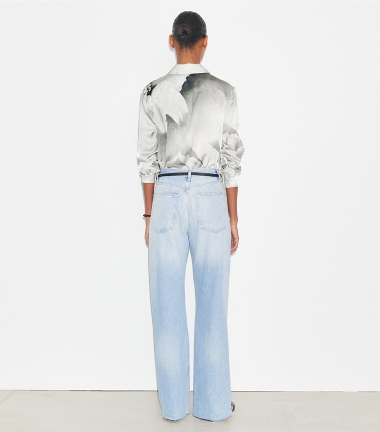 Tory Burch designer tops Printed Viscose Shirt in Gray Bee front