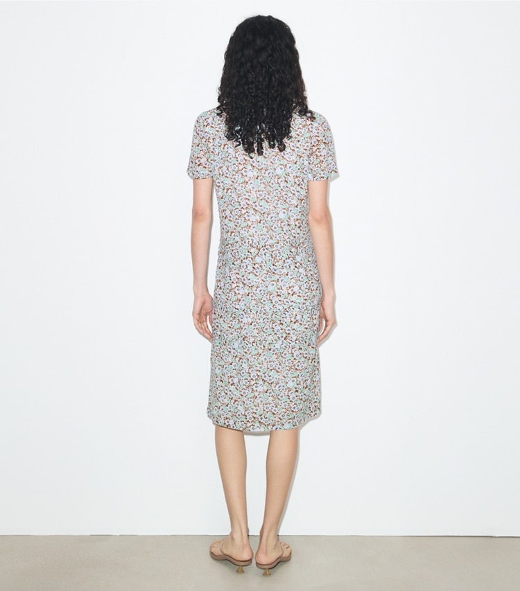 Tory Burch designer dresses Printed Viscose Shirtdress in Blue Floral on model back