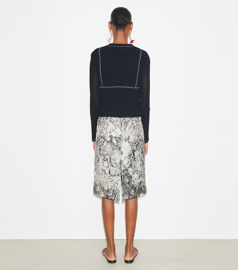 Tory Burch designer bottoms Printed Viscose Skirt in Grey Alien front