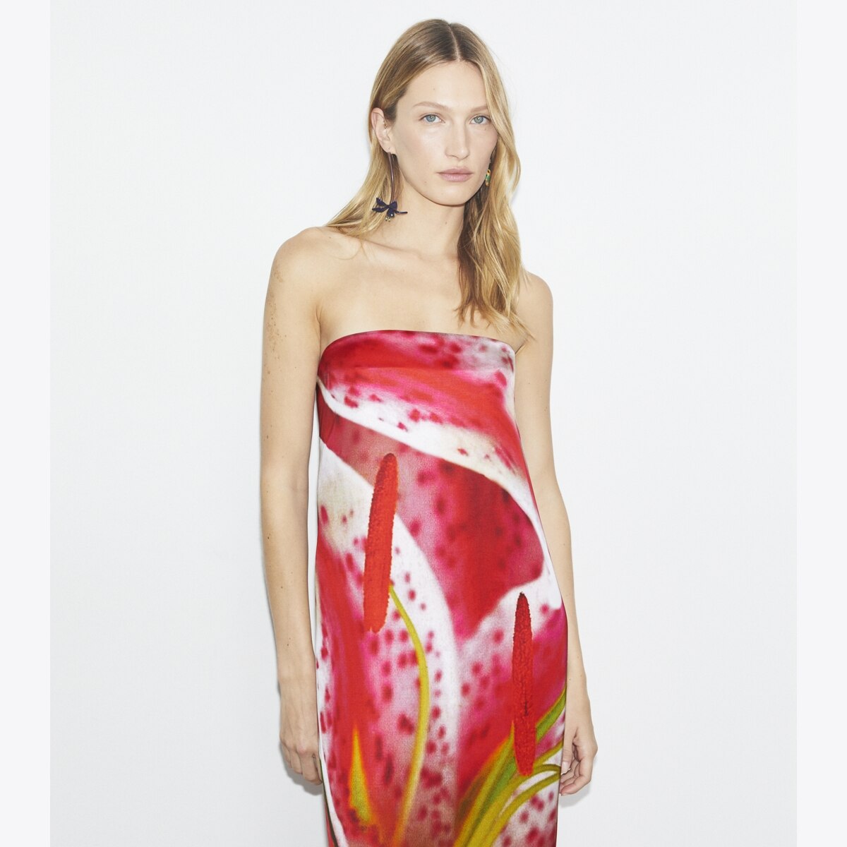 Printed Viscose Strapless Dress: Women's Designer Dresses