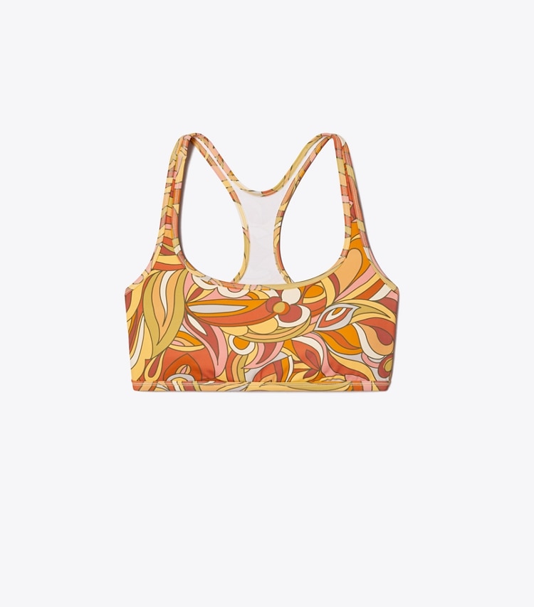 Tory Sport designer sports bras Printed Weightless Racerback Bra in Multi Fantasy Floral front