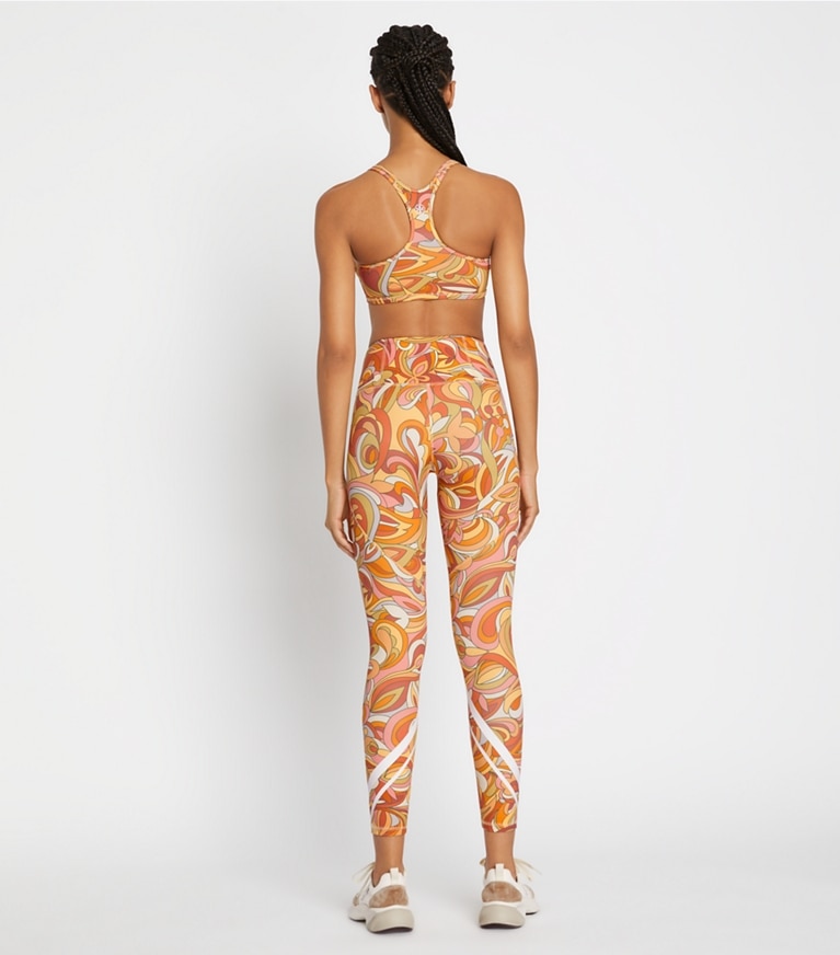 Tory Sport designer sports bras Printed Weightless Racerback Bra in Multi Fantasy Floral front