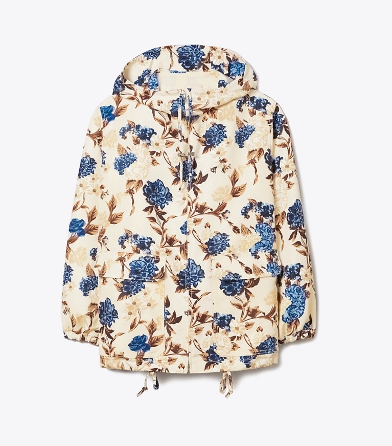 Tory Burch designer coats Printed Windbreaker in CARAMEL MIXED FLORAL front