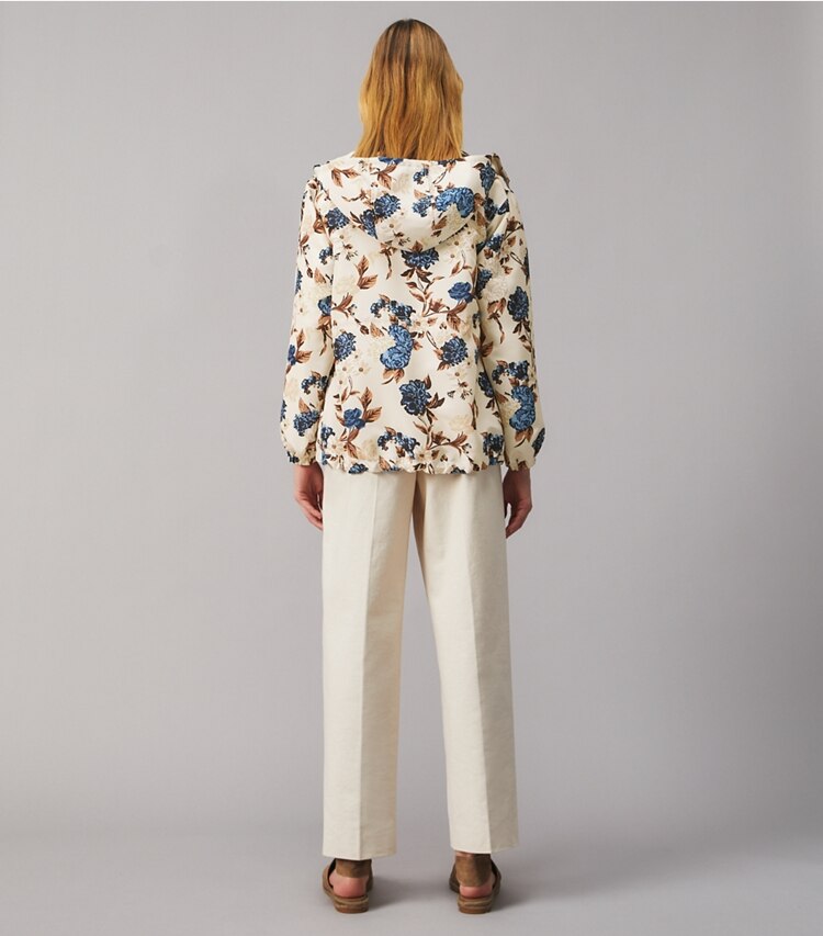 Tory Burch designer coats Printed Windbreaker in CARAMEL MIXED FLORAL on model back