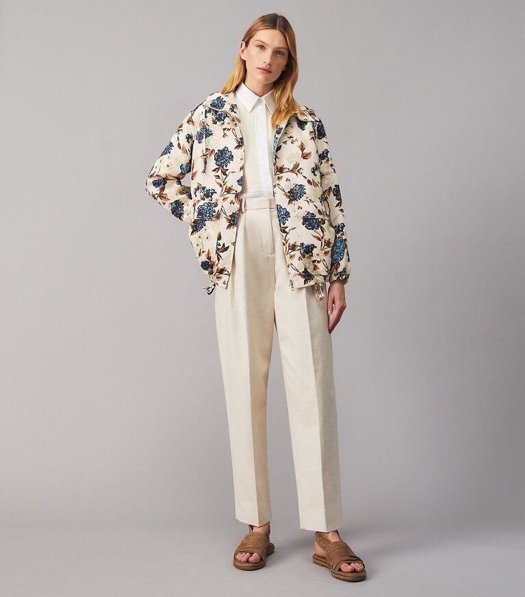 Tory Burch designer coats Printed Windbreaker in CARAMEL MIXED FLORAL front