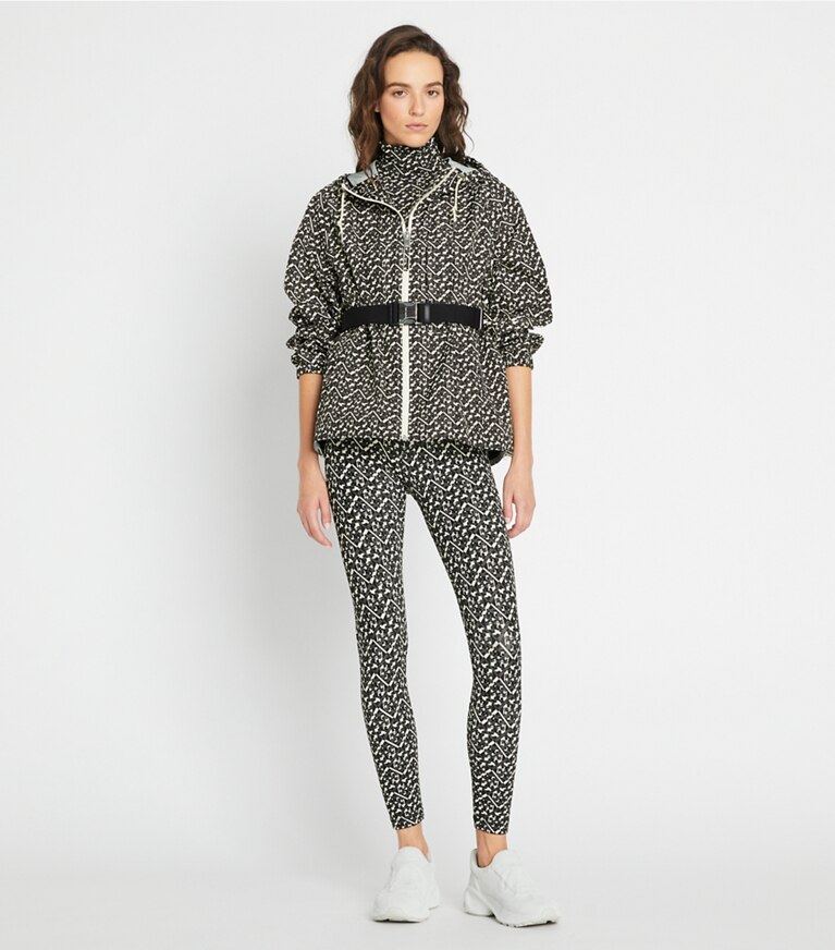 Tory Sport designer jackets Prismatic T Monogram Hooded Anorak in Black Prismatic T Monogram Small front