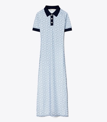 Tory Sport designer dresses Prismatic T Monogram Mesh Polo Dress in Lt. Blue Prismatic T Monogram Small front