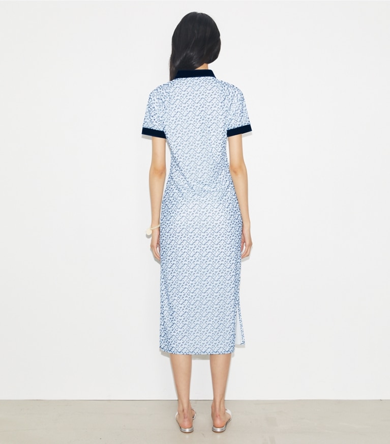 Tory Sport designer ドレス プリズム Tモノグラム メッシュ ポロドレス in Lt. Blue Prismatic T Monogram Small front