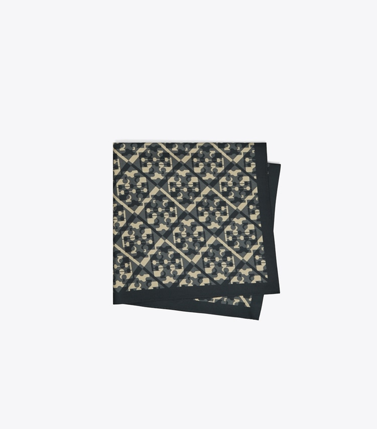 Tory Burch designer scarves Prismatic T Monogram Silk Neckerchief in Prismatic Logo Neckerchief  - Black folded