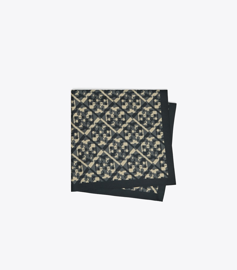 Tory Burch designer scarves Prismatic T Monogram Silk Neckerchief in Prismatic Logo Neckerchief  - Black overhead