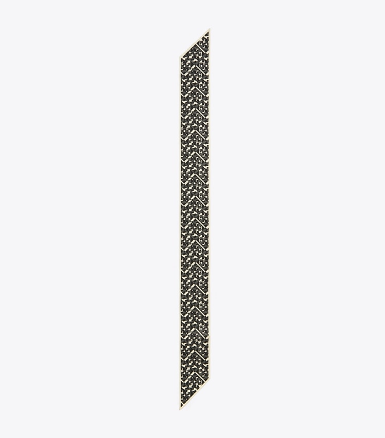 Tory Burch designer scarves Prismatic T Monogram Silk Ribbon Tie in Prismatic T Monogram Black overhead