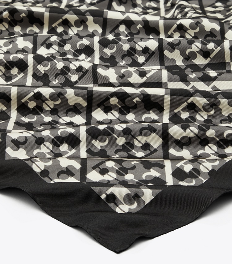 Tory Burch designer scarves Prismatic T Monogram Silk Square Scarf in Prismatic T Monogram Black detail