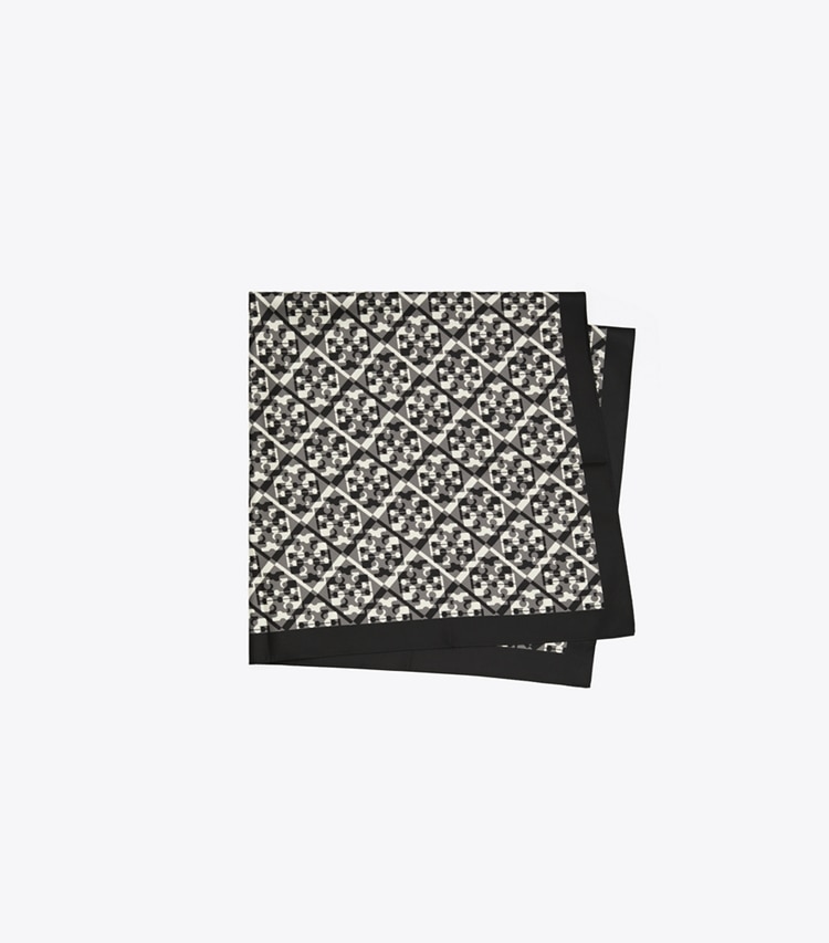 Tory Burch designer scarves Prismatic T Monogram Silk Square Scarf in Prismatic T Monogram Black folded