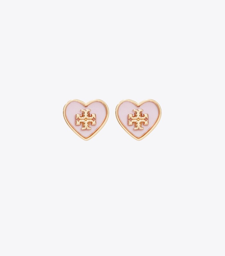 Tory Burch designer boucles d'oreilles Puces d’oreilles cœur Kira in Tory Gold / Pink front