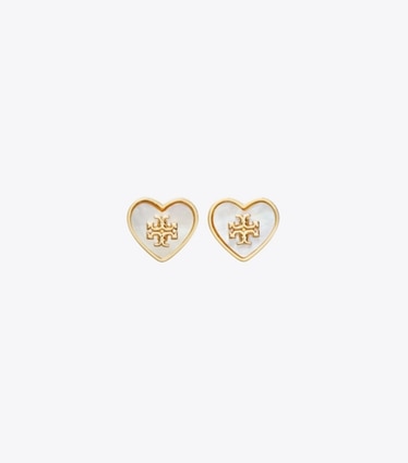 Tory Burch designer boucles d'oreilles Puces d’oreilles cœur Kira in Tory Gold / Mother of Pearl front