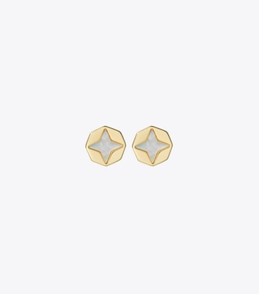 Tory Burch designer boucles d'oreilles Puces d’oreilles en nacre Forget Me Not  in Tory Gold / Mother of Pearl front