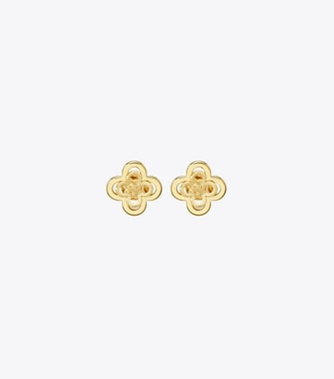 Tory Burch designer boucles d'oreilles Puces d’oreilles en relief Forget Me Not in Tory Gold front