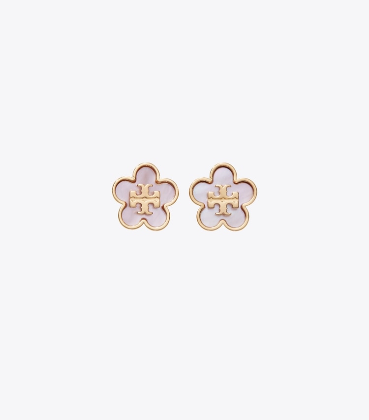 Tory Burch designer boucles d'oreilles Puces d’oreilles Forget Me Not in Tory Gold / Pink front