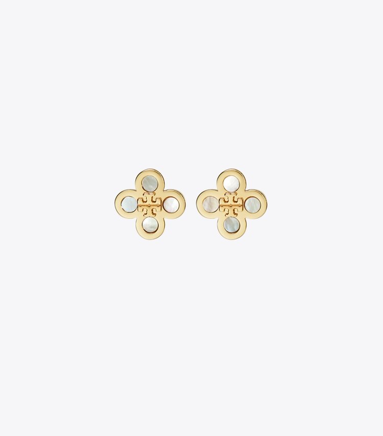 Tory Burch designer boucles d'oreilles Puces d’oreilles Kira Clover in Tory Gold / Mother of Pearl front