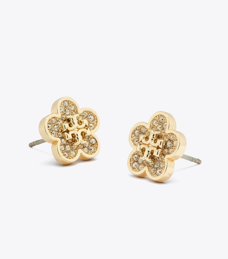 Tory Burch designer boucles d'oreilles Puces d’oreilles pavées Forget Me Not in Tory Gold / Crystal informations