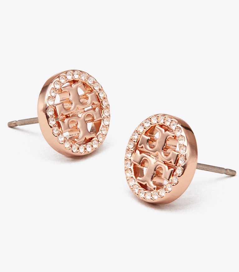 Tory Burch designer boucles d'oreilles Puces d’oreilles pavées Icon in Rose Gold/Crystal front