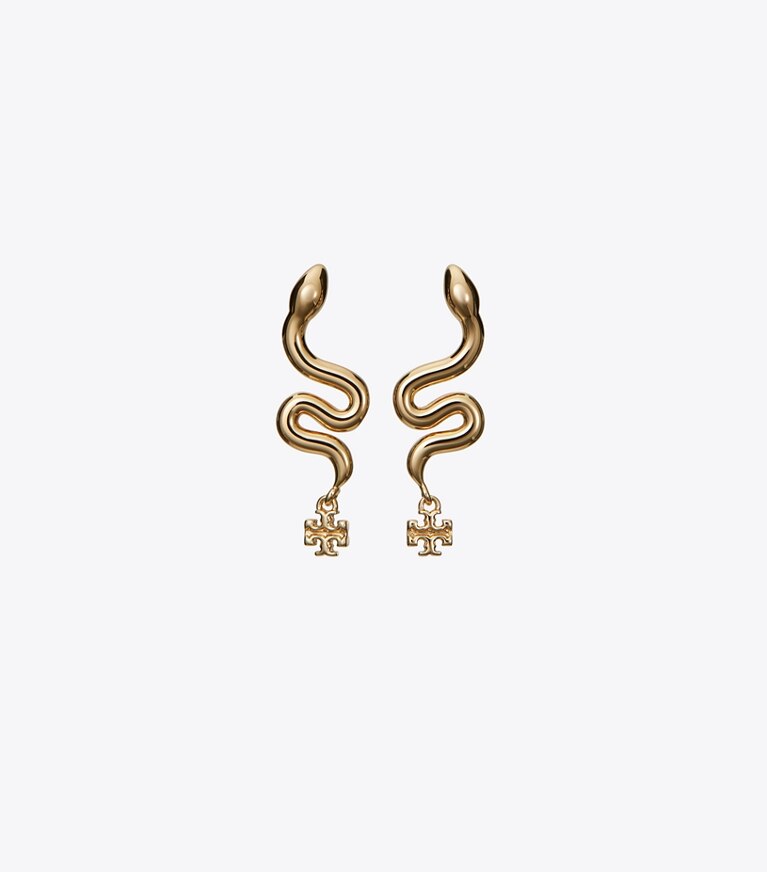 Tory Burch designer boucles d'oreilles Puces d’oreilles Serpent in Tory Gold front
