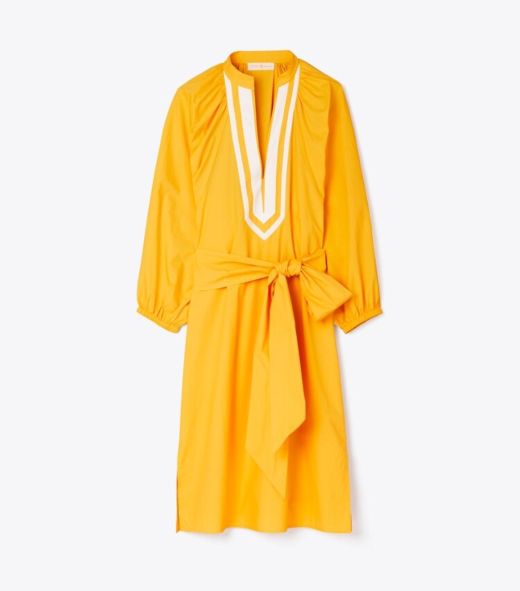 Tory Burch designer dresses Puffed-Sleeve Tunic Dress in Vine Orange front