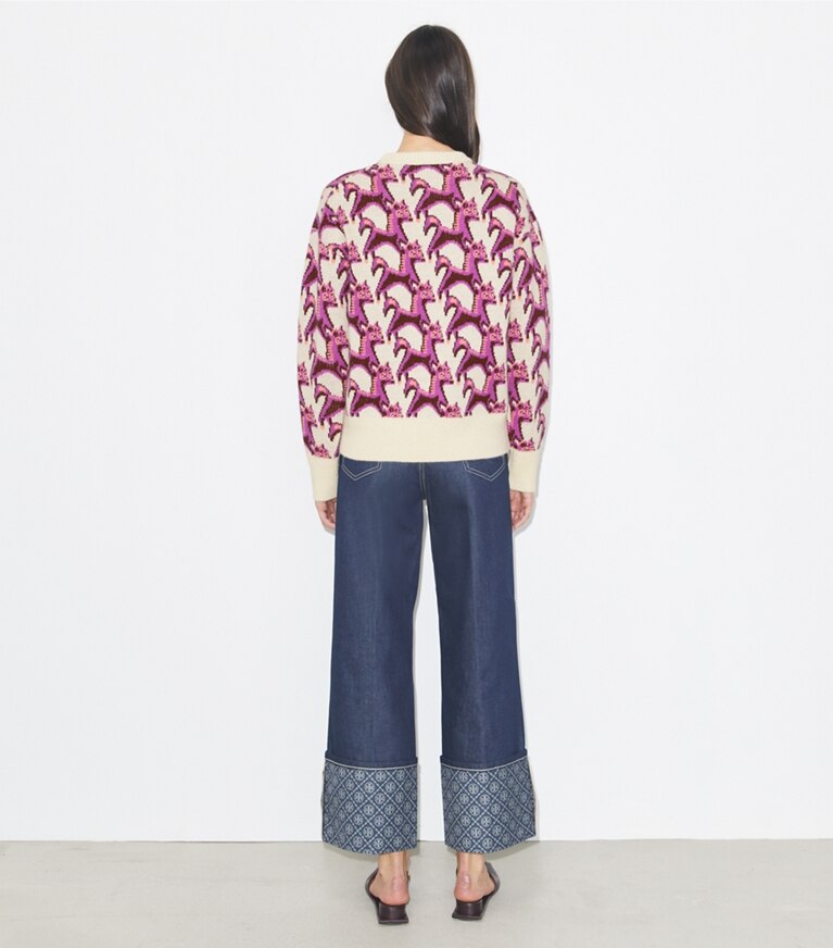 Tory Burch designer sweaters Pull à col rond en laine jacquard in French Cream front