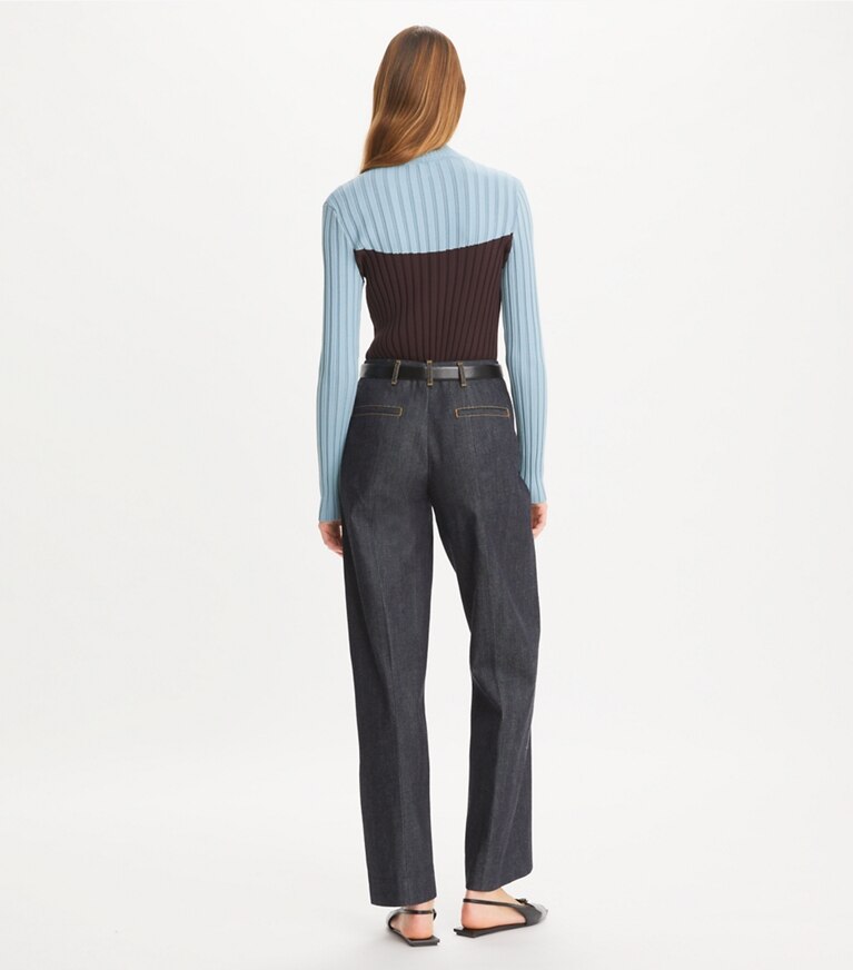 Tory Sport designer sweaters Pull à col roulé color-block in Seafaring / Dark Eggplant front