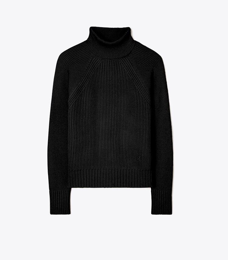 Tory Sport designer sweaters Pull à col roulé en laine in Black front