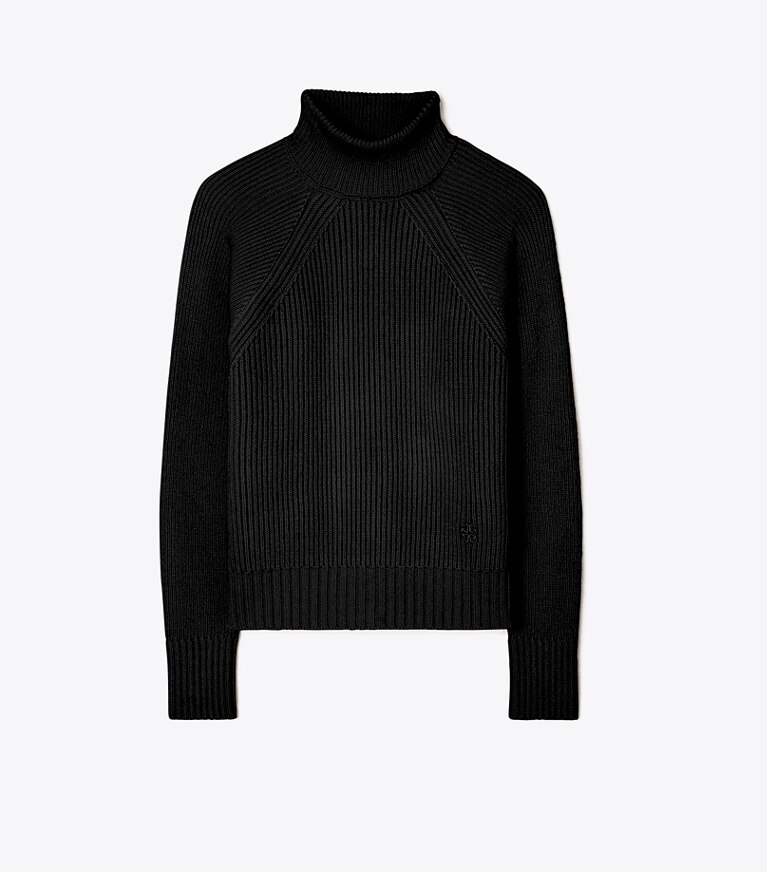 Tory Sport designer sweaters Pull à col roulé en laine in Black front