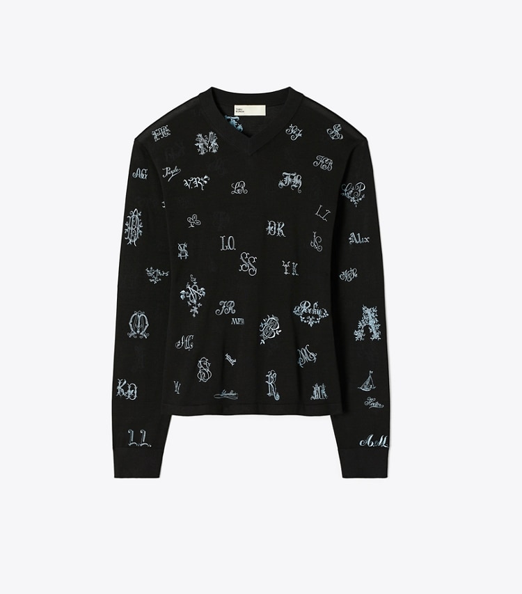 Tory Burch designer sweaters Pull brodé en soie in BLACK front