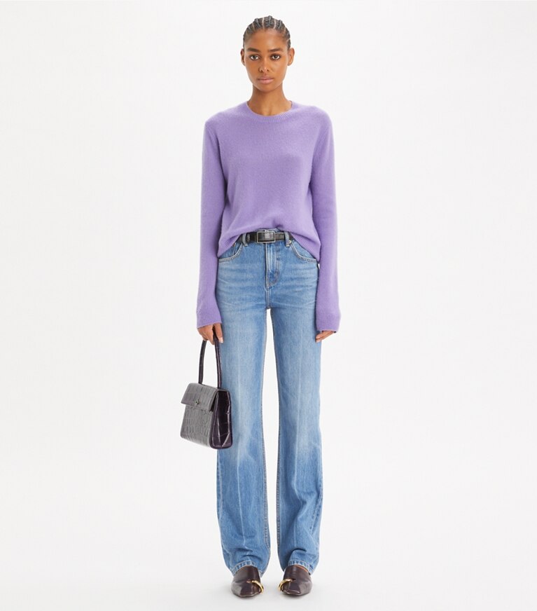 Tory Burch designer sweaters Pull en cachemire et soie in Crisp Lavender front