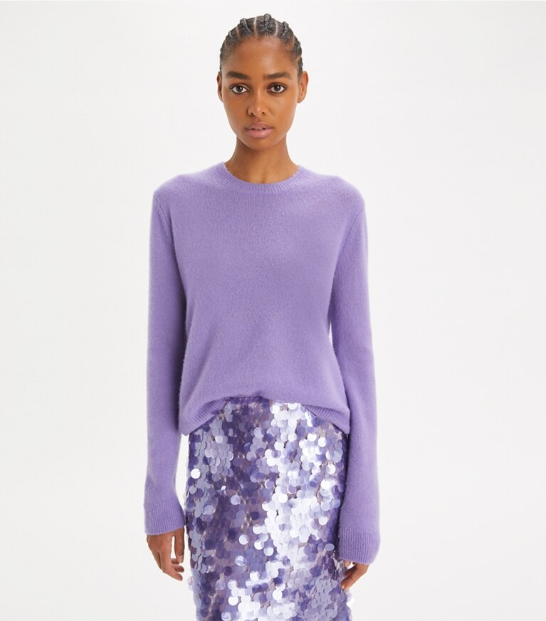 Tory Burch designer sweaters Pull en cachemire et soie in Crisp Lavender front