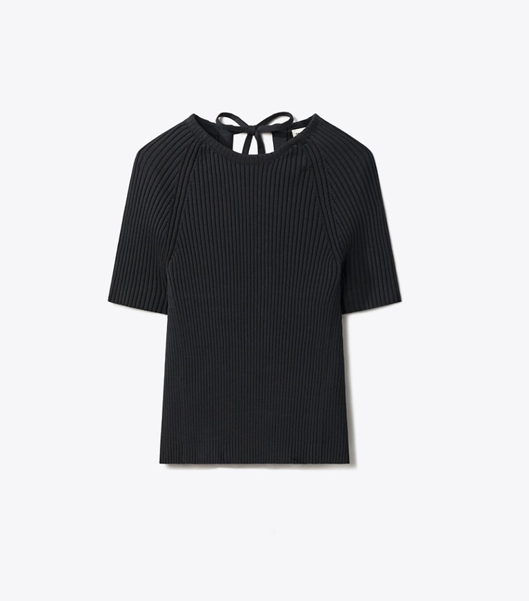 Tory Burch designer sweaters Pull en coton côtelé in Black front