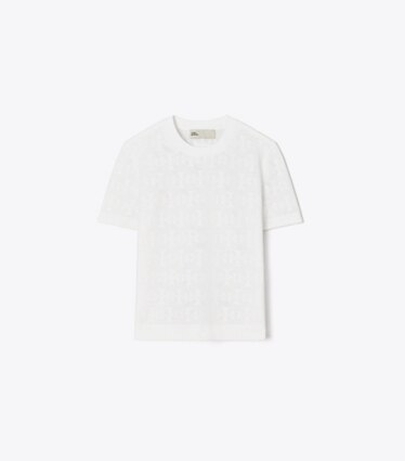 Tory Burch designer vestes Pull en jacquard T Monogram in White front