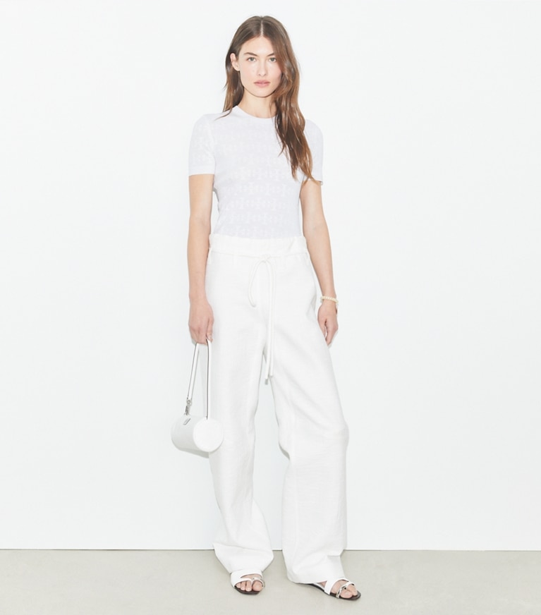 Tory Burch designer vestes Pull en jacquard T Monogram in White front