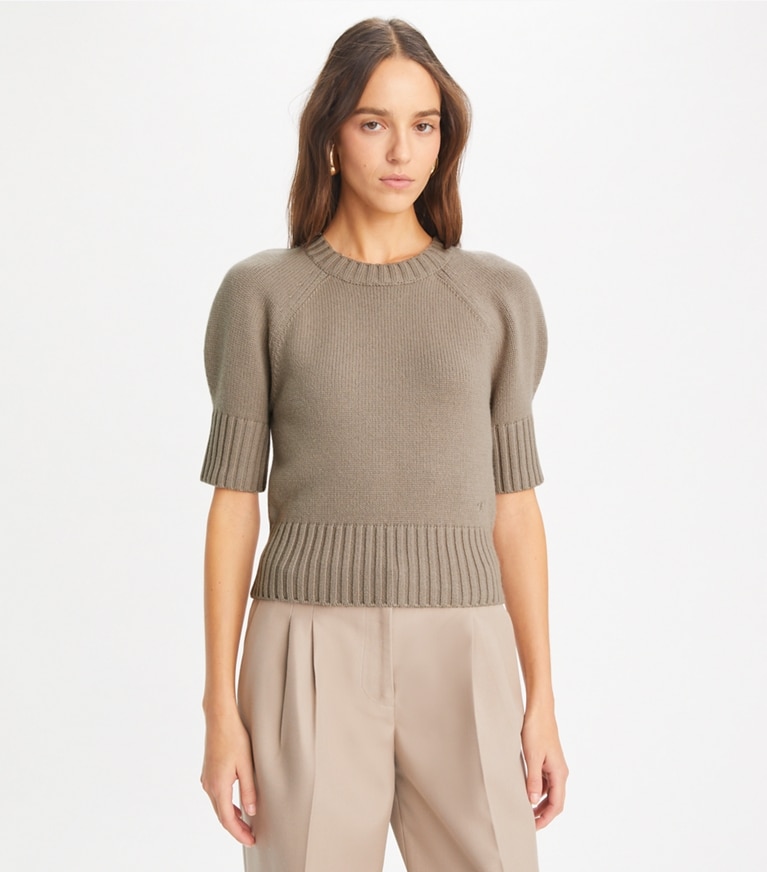 Tory Burch designer sweaters Pull en laine à col rond in Mink Brown front
