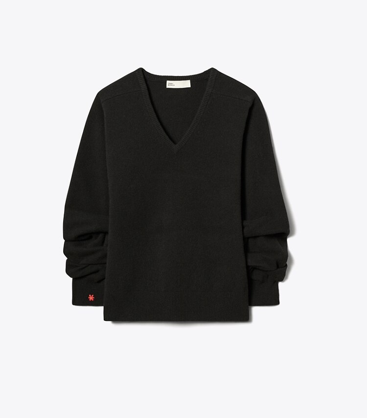 Tory Burch designer sweaters Pull en laine à col V in Black front