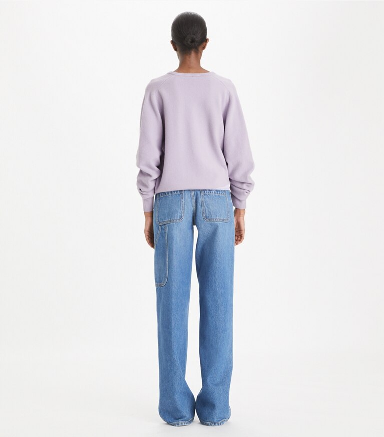 Tory Burch designer sweaters Pull en laine à col V in Lavender Dusk front