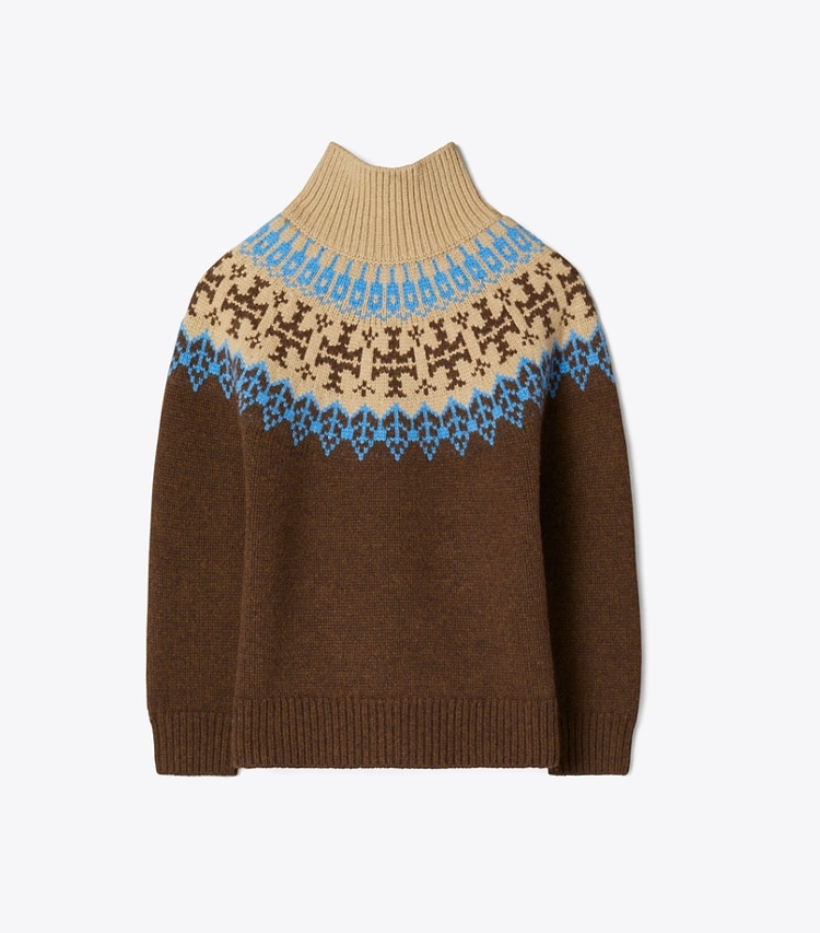 Tory Burch designer sweaters Pull en laine à motif Fair Isle in Chocolate Fairisle front