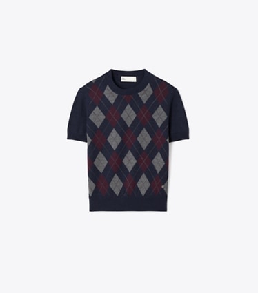 Tory Burch designer sweaters Pull en laine mérinos à motif losanges in Navy Argyle front